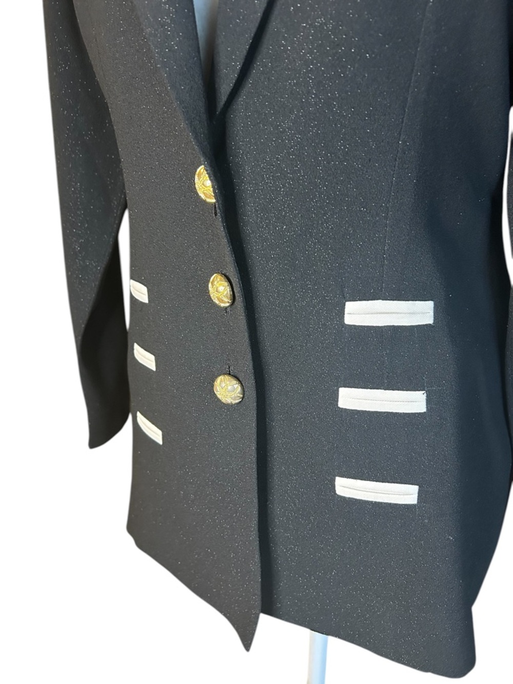 Structured Classic Black Blazer with White Trim and Gold Buttons - Small - Picture 8 of 14